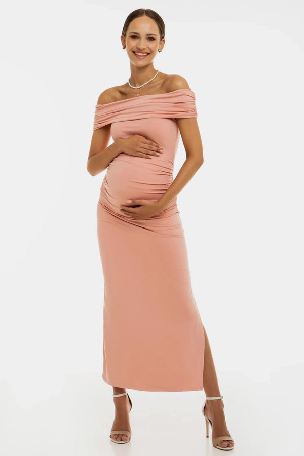 Rochie elegantă pentru gravide cu falduri - piersică