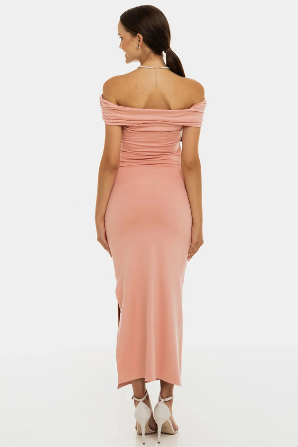 Rochie elegantă pentru gravide cu falduri – roz prăfuit