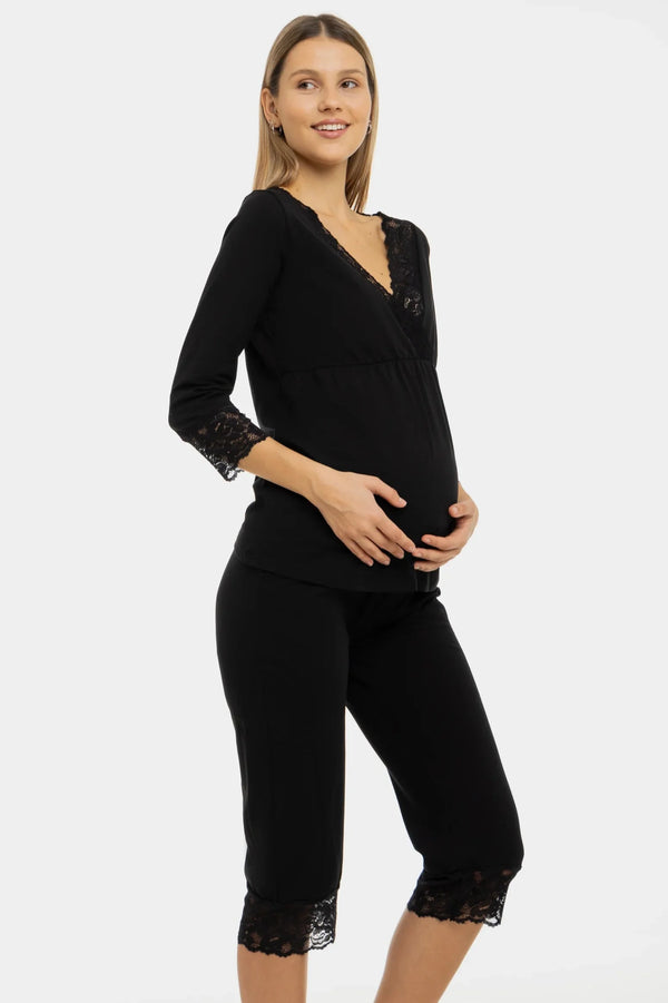 Pijama pentru gravide și alăptare cu dantelă