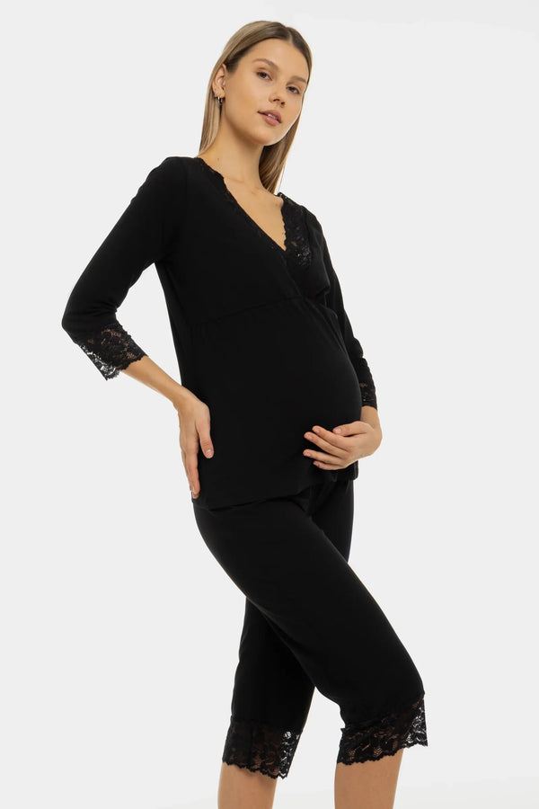 Pijama pentru gravide și alăptare cu dantelă