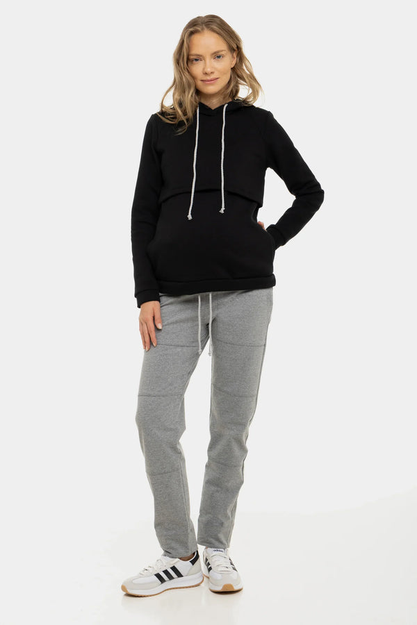 Hanorac din bumbac pentru gravide și alăptare - negru