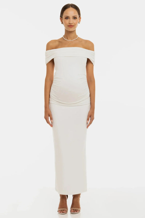 Rochie de mireasă lungă cu falduri – ecru