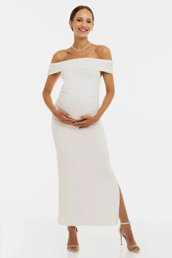 Rochie de mireasă lungă cu falduri – ecru