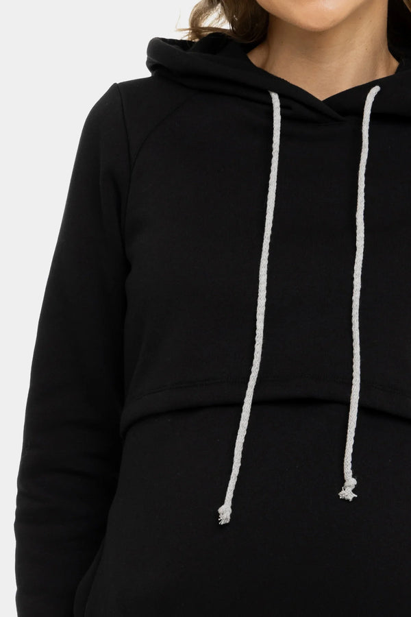 Hanorac din bumbac pentru gravide și alăptare - negru