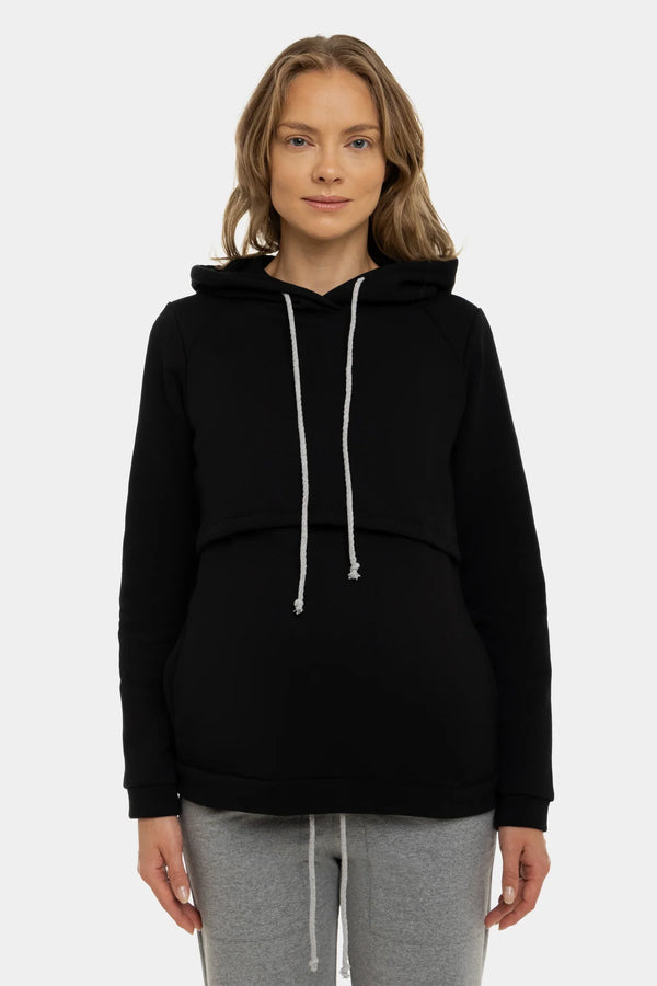 Hanorac din bumbac pentru gravide și alăptare - negru