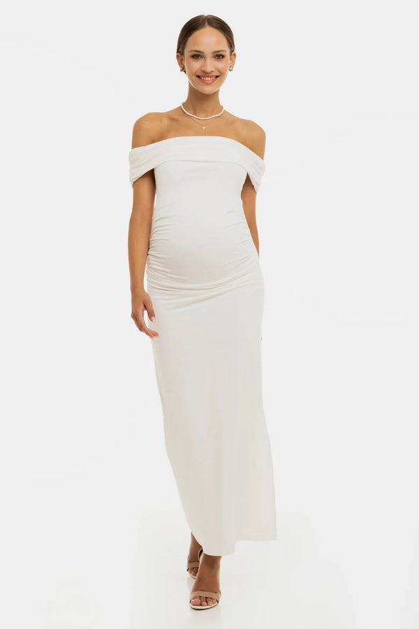 Rochie de mireasă lungă cu falduri – ecru