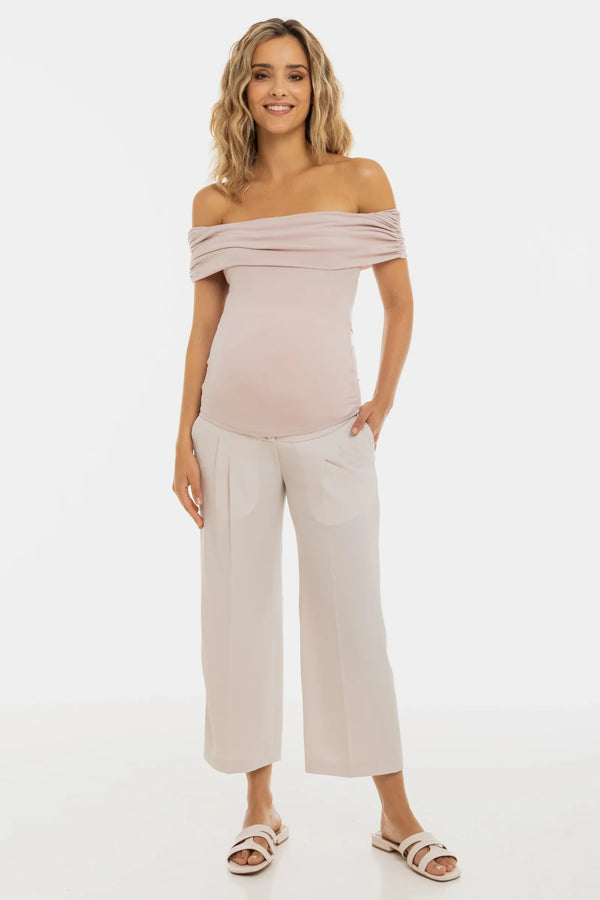 Bluză elegantă pentru gravide cu umeri căzuți  - pudră