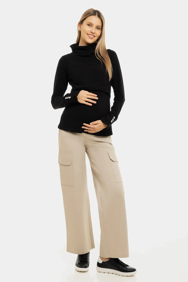Pulover negru pentru gravide și alăptare cu guler