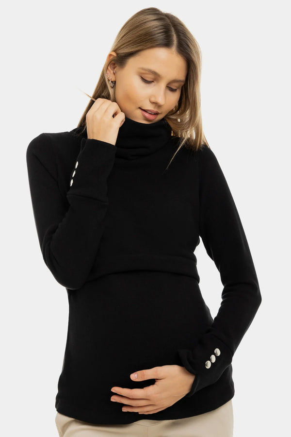 Pulover negru pentru gravide și alăptare cu guler