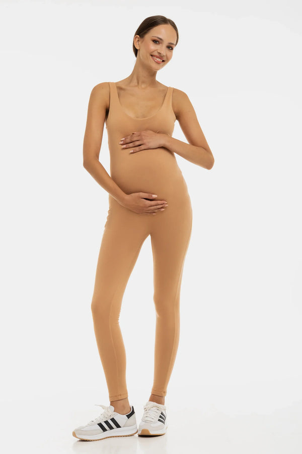 Salopetă dublă din bumbac pentru gravide – bej