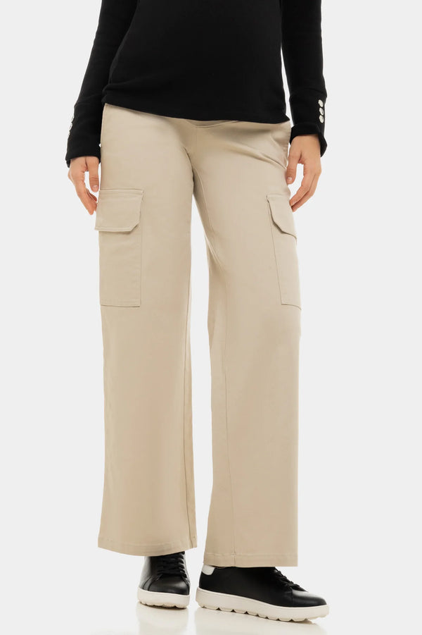 Pantaloni largi din bumbac pentru gravide in bej