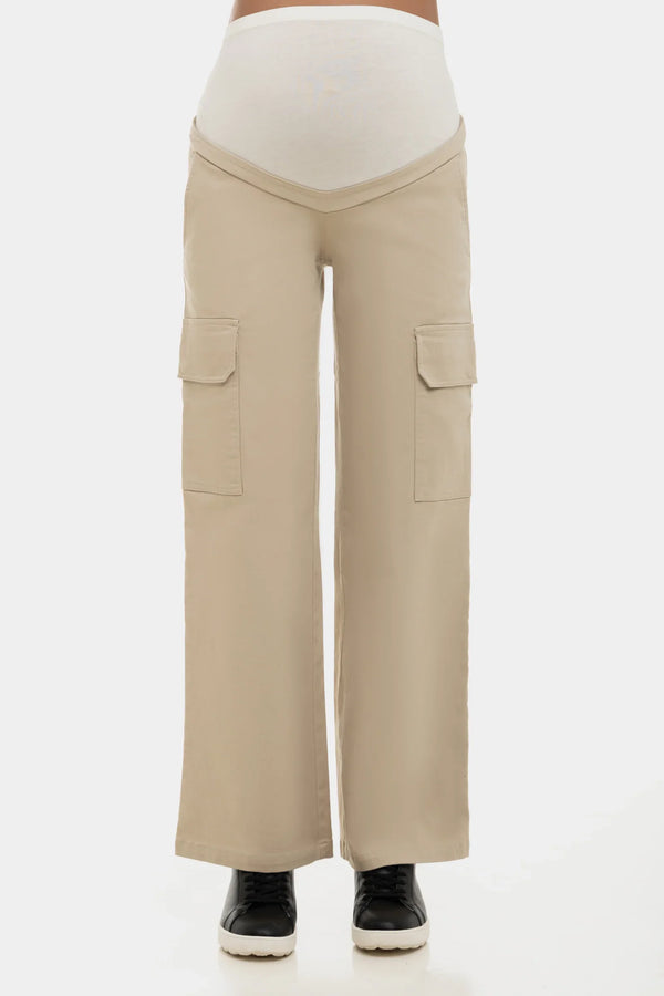 Pantaloni largi din bumbac pentru gravide in bej