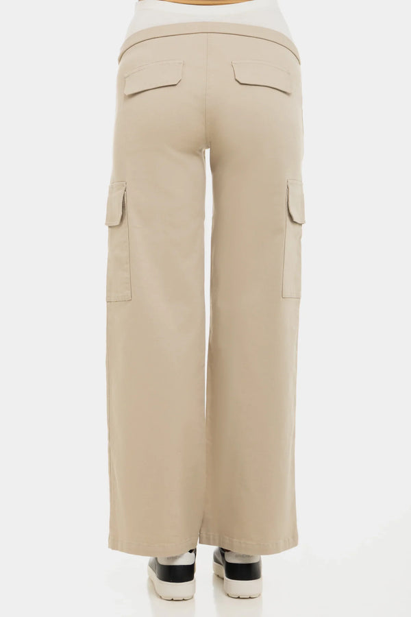 Pantaloni largi din bumbac pentru gravide in bej