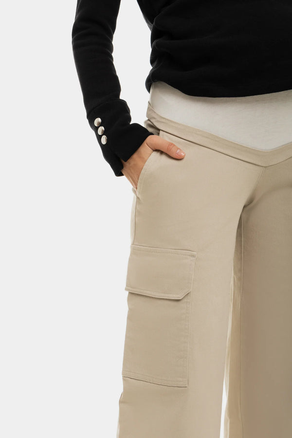 Pantaloni largi din bumbac pentru gravide in bej