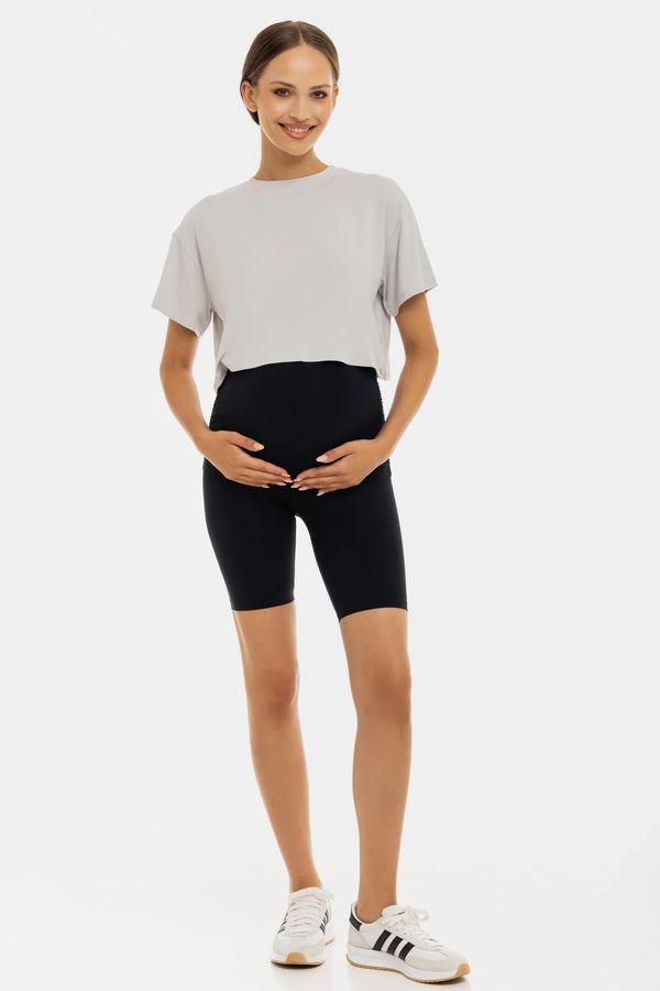 Colanți scurți pentru gravide cu încrețituri - albastru închis