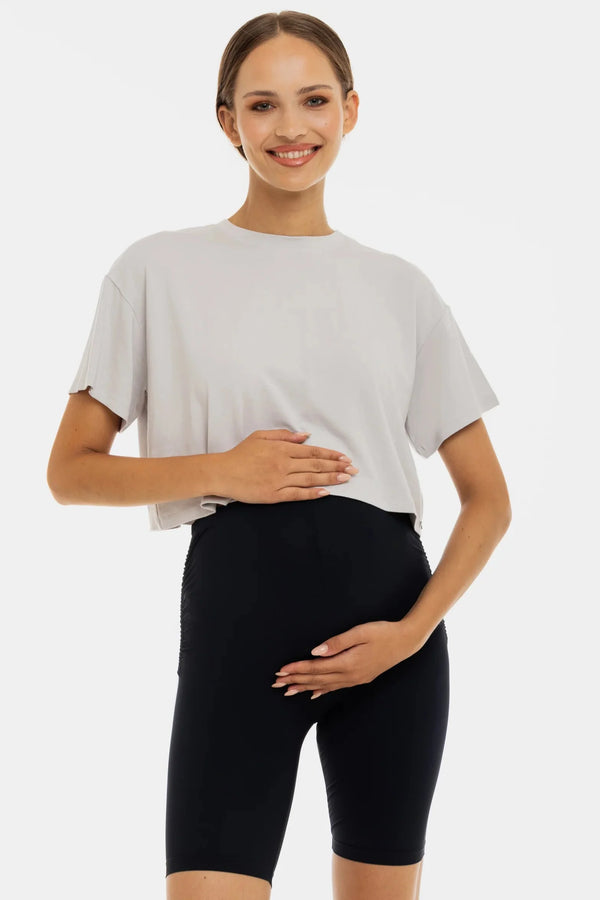 Colanți scurți pentru gravide cu încrețituri - albastru închis