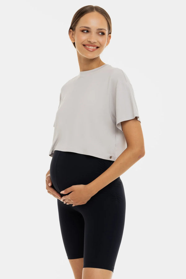 Colanți scurți pentru gravide cu încrețituri - albastru închis