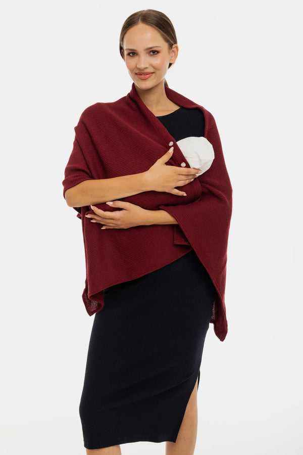 2 в 1 плетен шал за кърмене - бордо