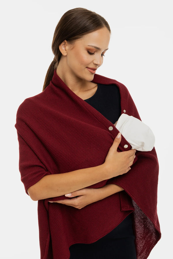 2 в 1 плетен шал за кърмене - бордо