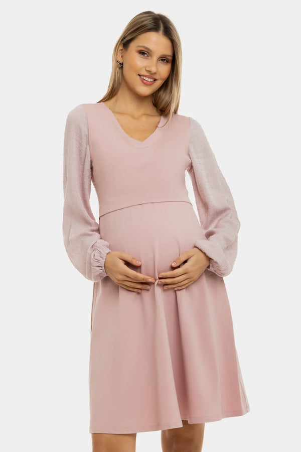 Rochie pentru gravide și alăptare cu buline - cenușă de trandafiri