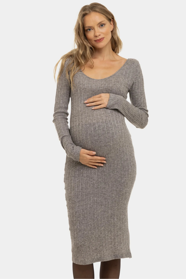 Rochie mulată tricotata pentru gravide - maro