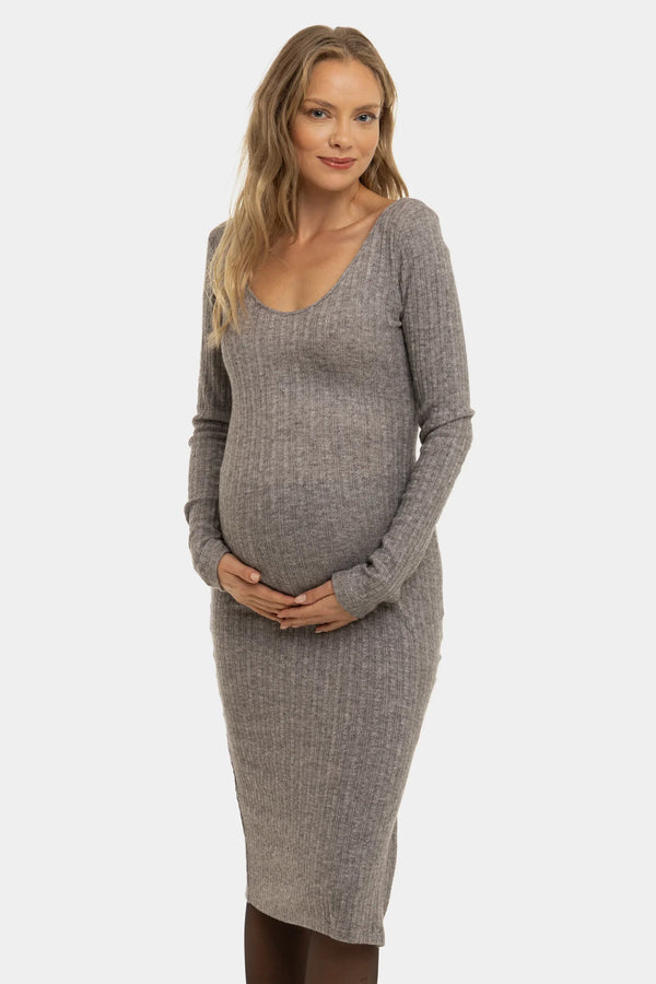 Rochie mulată tricotata pentru gravide - maro