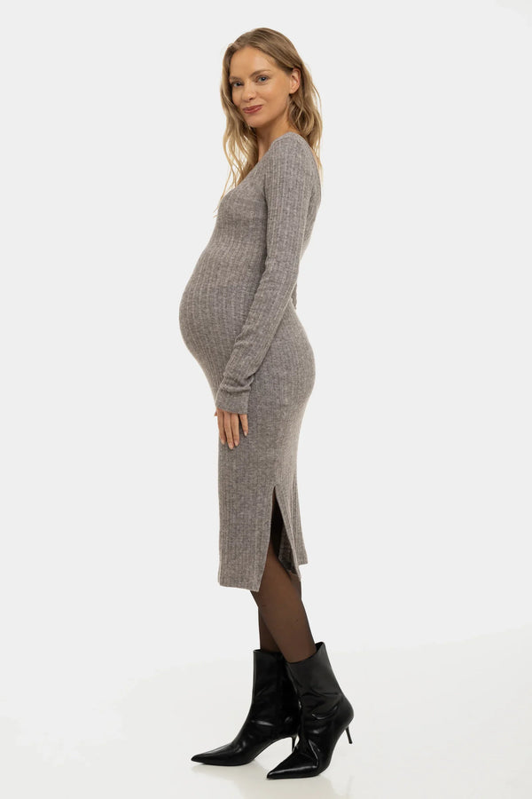 Rochie mulată tricotata pentru gravide - maro