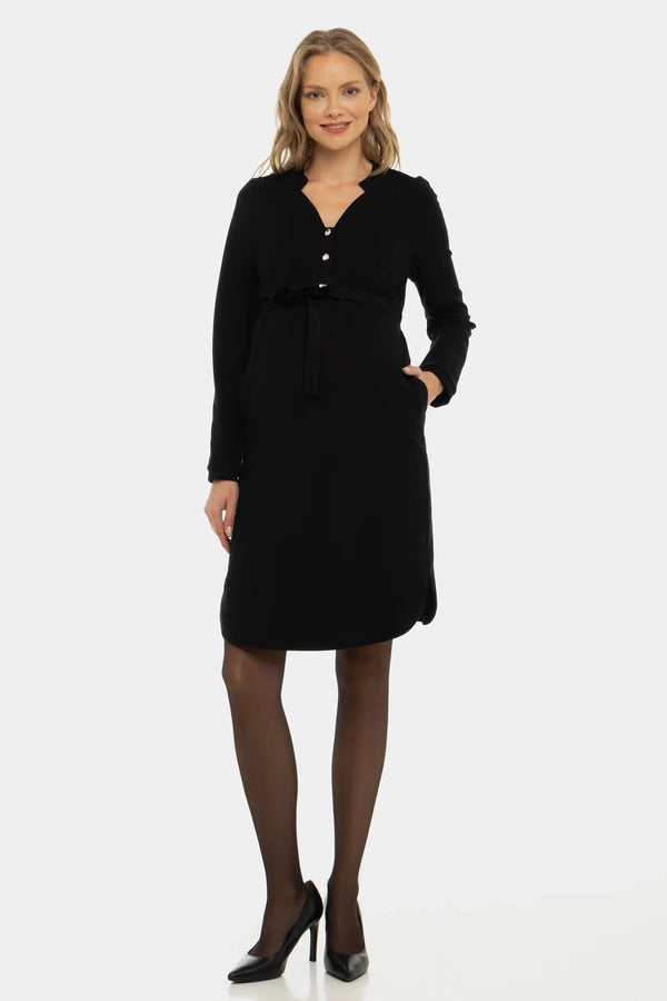 Rochie neagră elastică pentru gravide și alăptare
