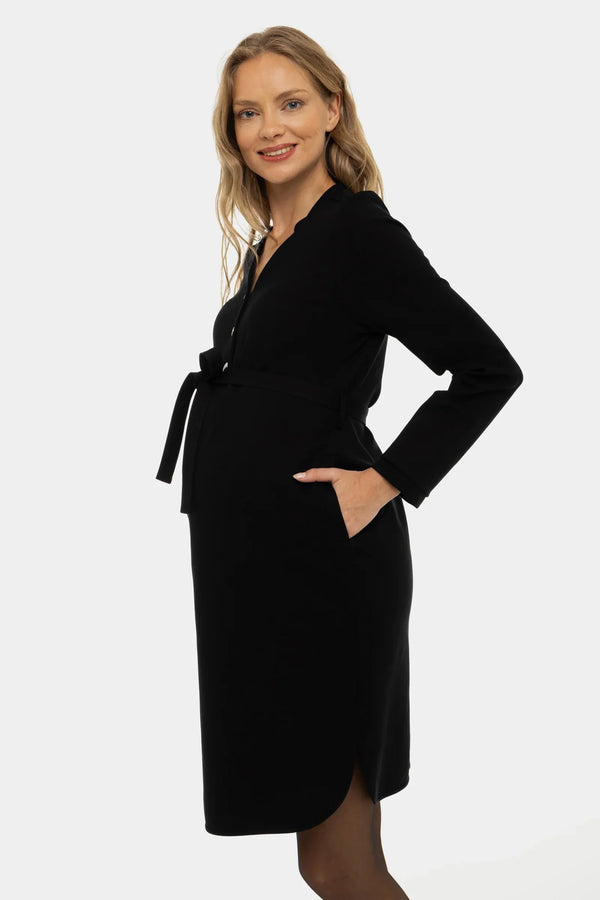 Rochie neagră elastică pentru gravide și alăptare