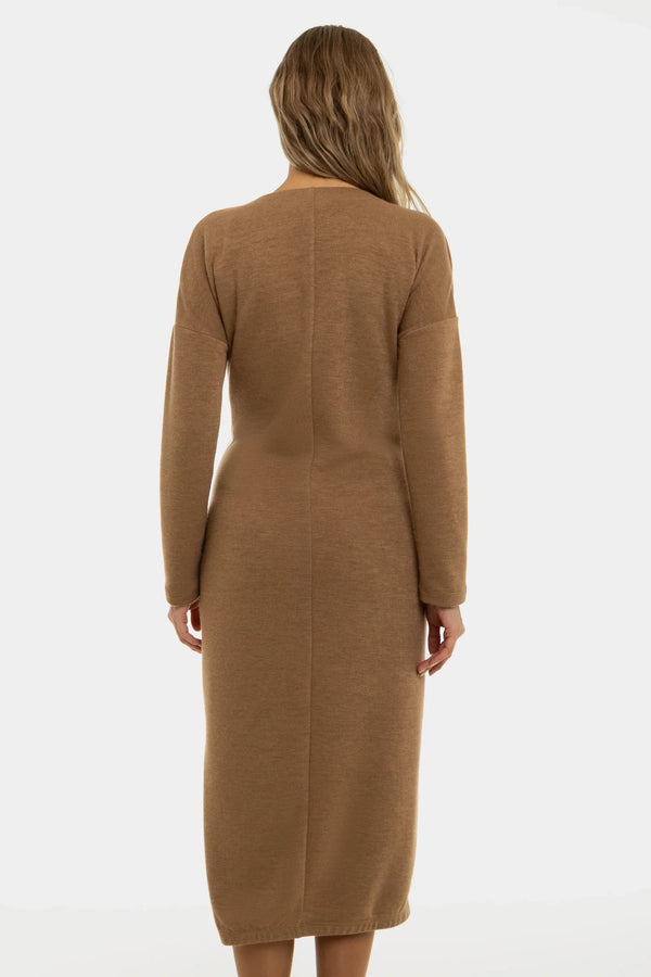 Rochie tricotată lungă pentru gravide și alăptare – caramel
