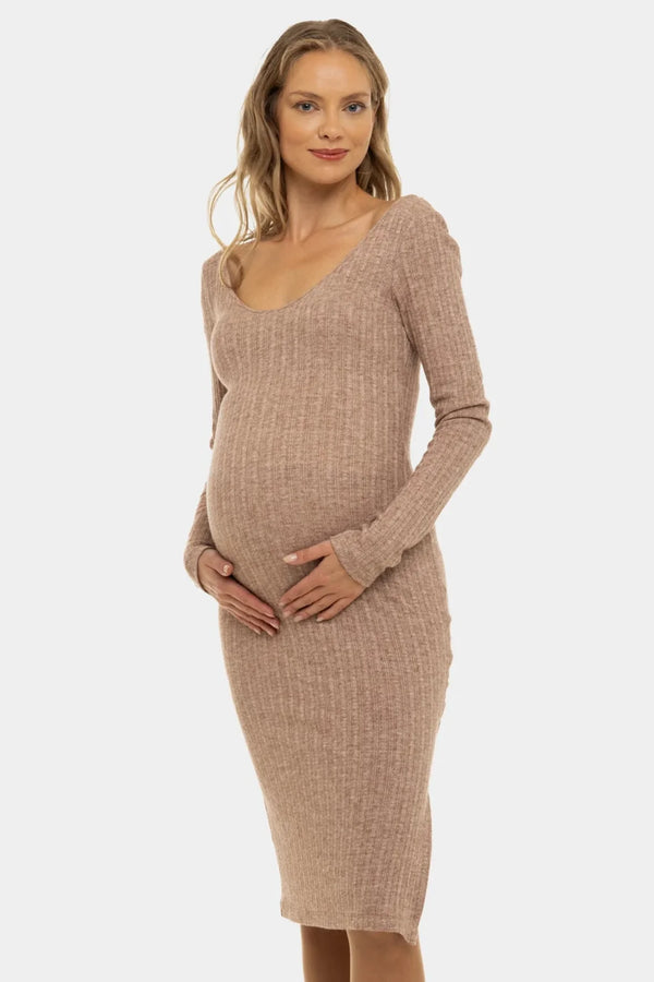 Rochie mulată tricotata pentru gravide - bej