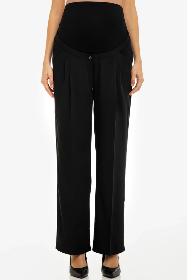 Pantaloni pentru gravide cu pliuri din georgette fin – negri