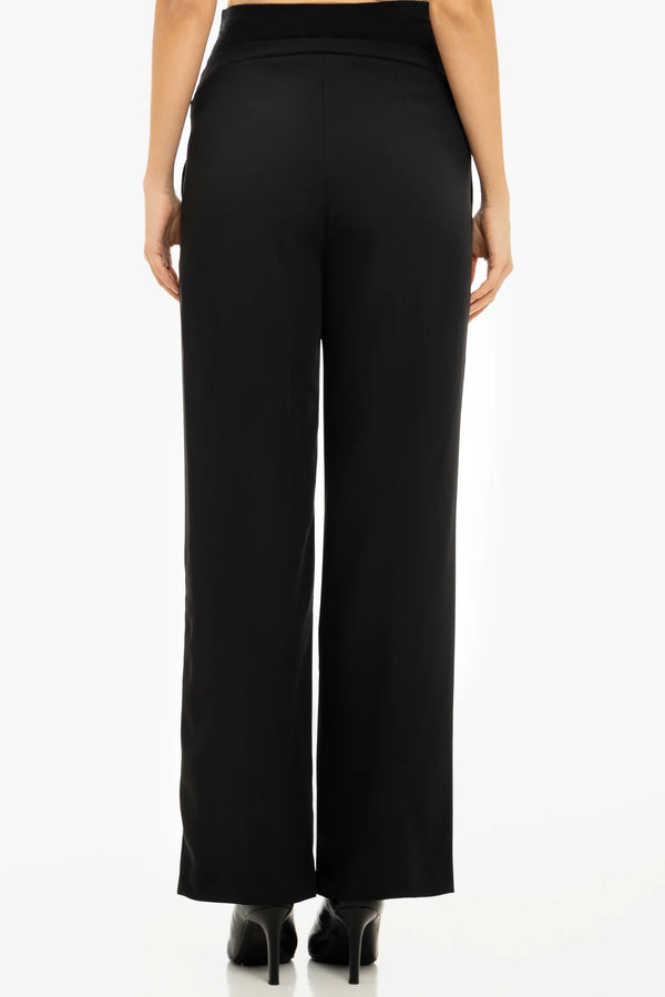 Pantaloni pentru gravide cu pliuri din georgette fin – negri