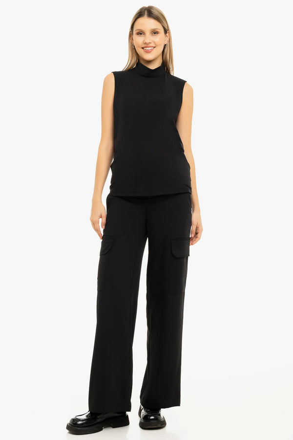 Pantaloni cargo eleganți pentru gravide în negru
