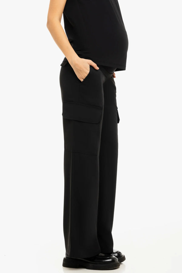 Pantaloni cargo eleganți pentru gravide în negru