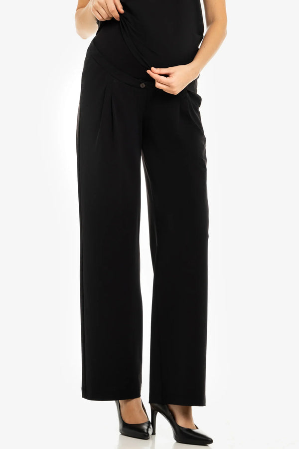 Pantaloni evazați elastici cu pliuri pentru gravide – negri