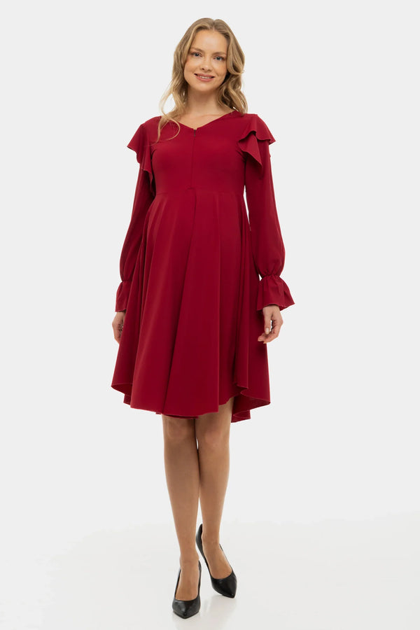 Rochie vaporoasă gravide și alăptare cu mâneca lungă - visiniu