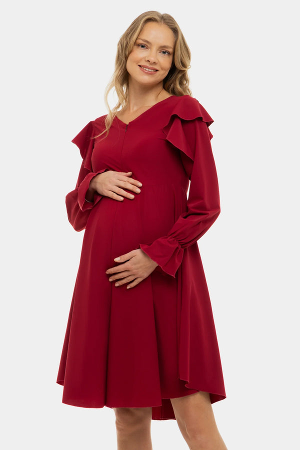 Rochie vaporoasă gravide și alăptare cu mâneca lungă - visiniu