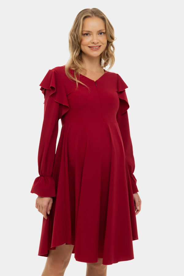 Rochie vaporoasă gravide și alăptare cu mâneca lungă - visiniu