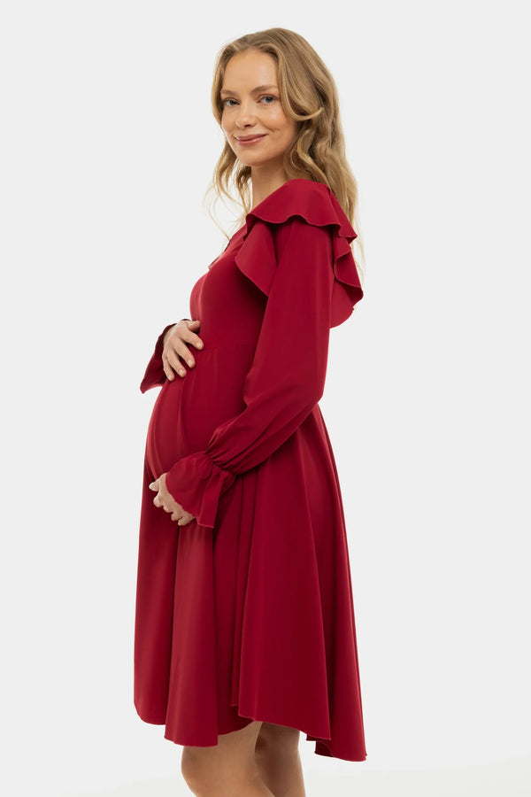 Rochie vaporoasă gravide și alăptare cu mâneca lungă - visiniu