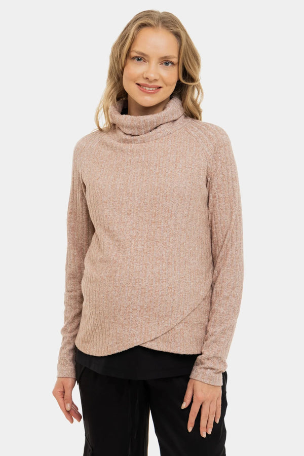 Pulover bej tricotat pentru gravide și alăptare