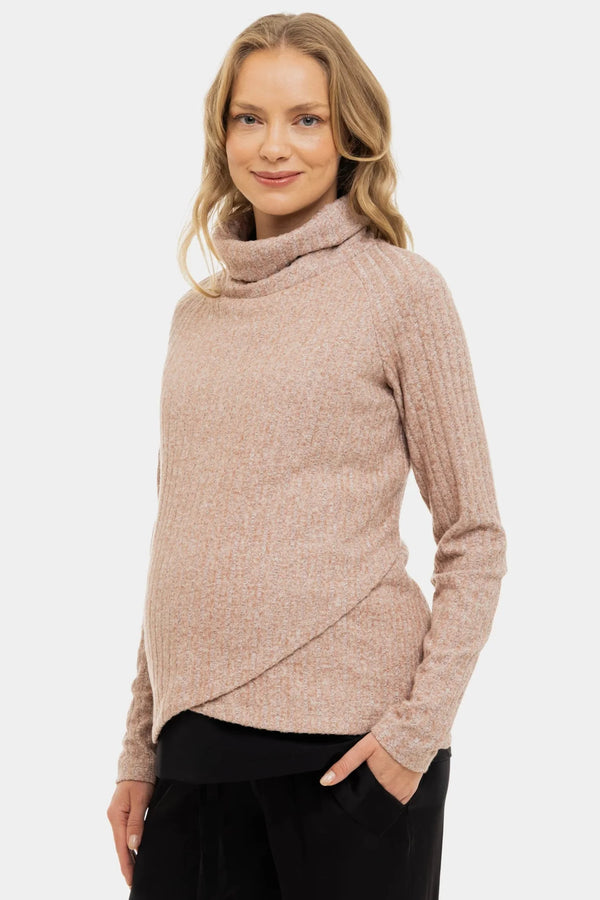 Pulover bej tricotat pentru gravide și alăptare