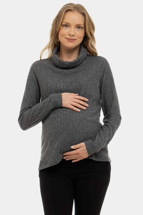 Pulover tricotat în gri închis pentru gravide și alăptare