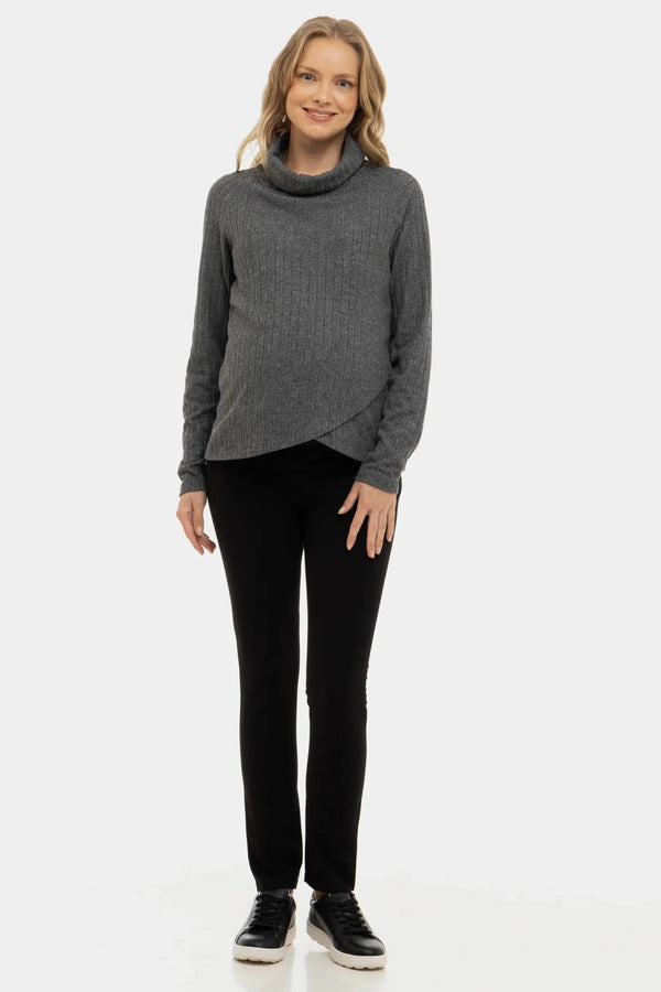 Pulover tricotat în gri închis pentru gravide și alăptare