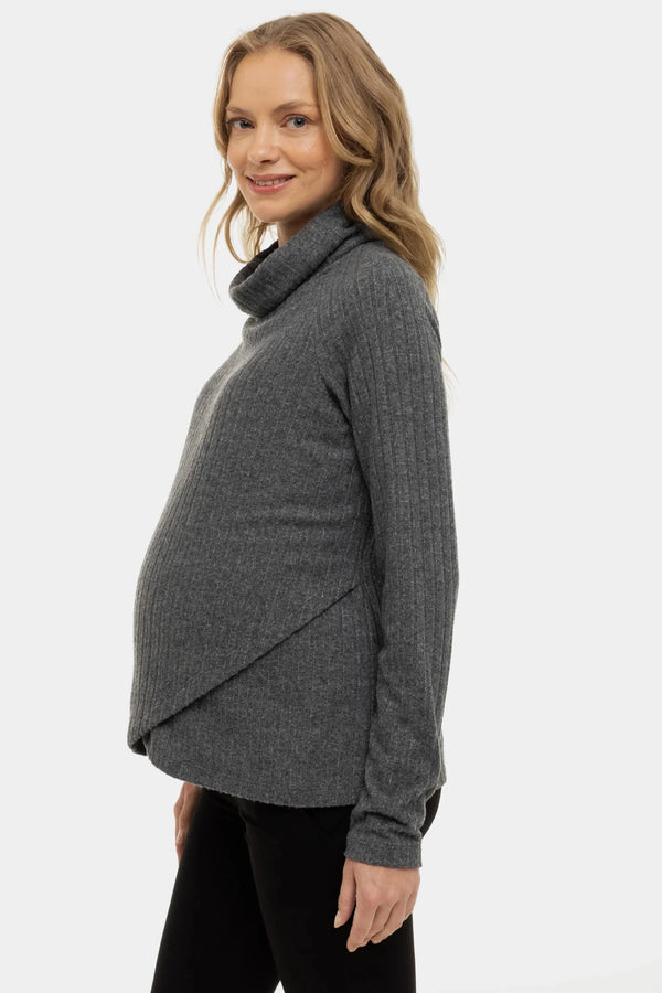 Pulover tricotat în gri închis pentru gravide și alăptare