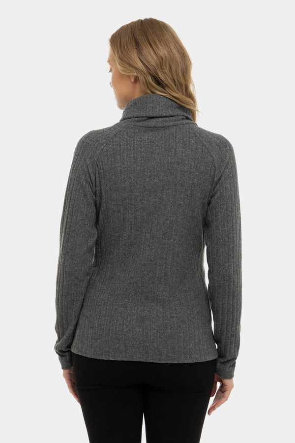 Pulover tricotat în gri închis pentru gravide și alăptare