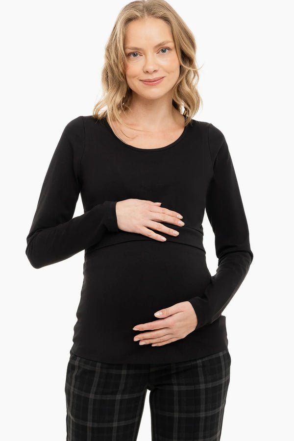 Bluză de bumbac pentru gravide și alăptare - negru