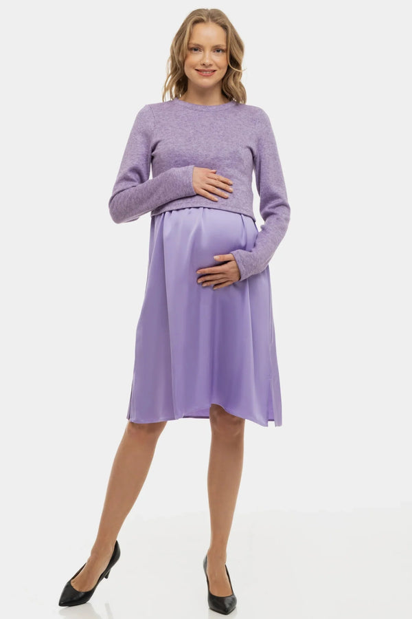 Rochie satinată cu pulover pentru gravide și alăptare - lila