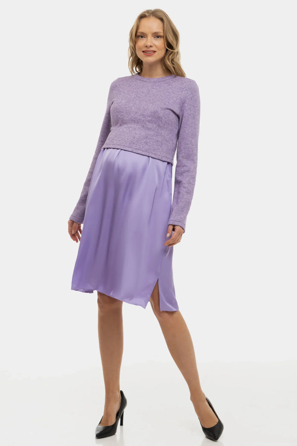 Rochie satinată cu pulover pentru gravide și alăptare - lila