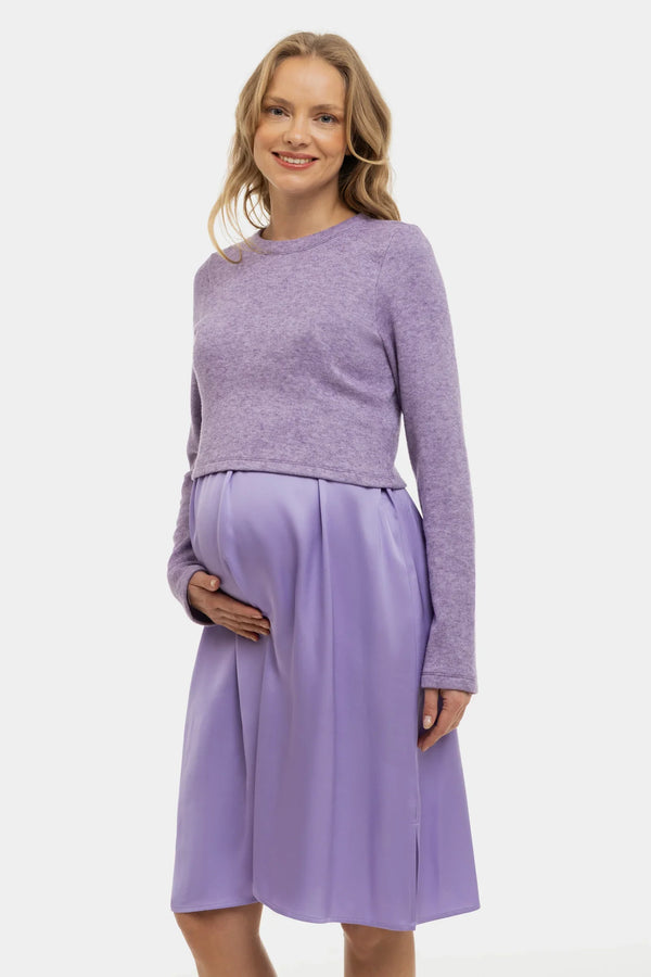 Rochie satinată cu pulover pentru gravide și alăptare - lila